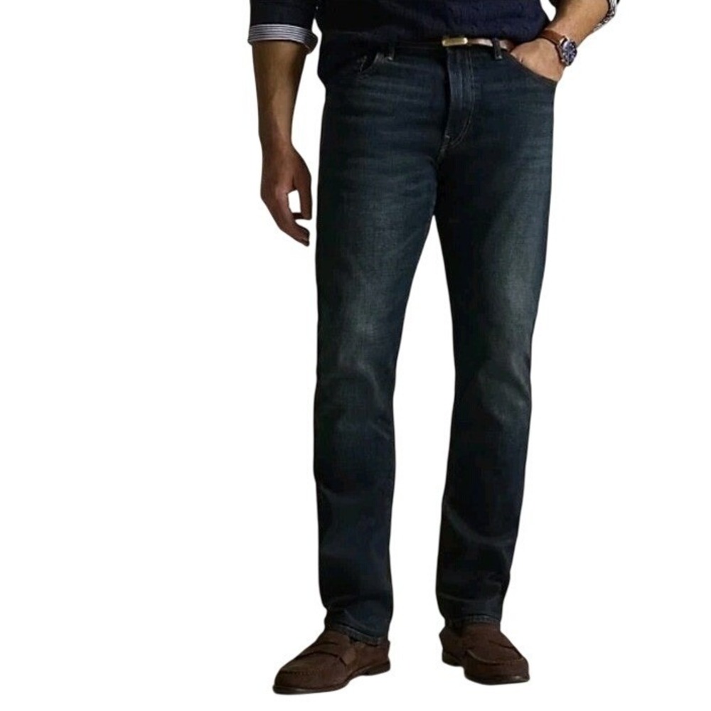 POLO RALPH LAUREN Hampton Relaxed Straight Jeans Mens 44Bx34 Blue Stretch Denim - Picture 11 of 12